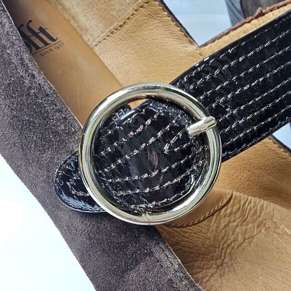 Sofft Florence Mary Jane Closed Toe Pumps Suede Patent Leather Brown Women's 8.5 - Picture 4 of 10